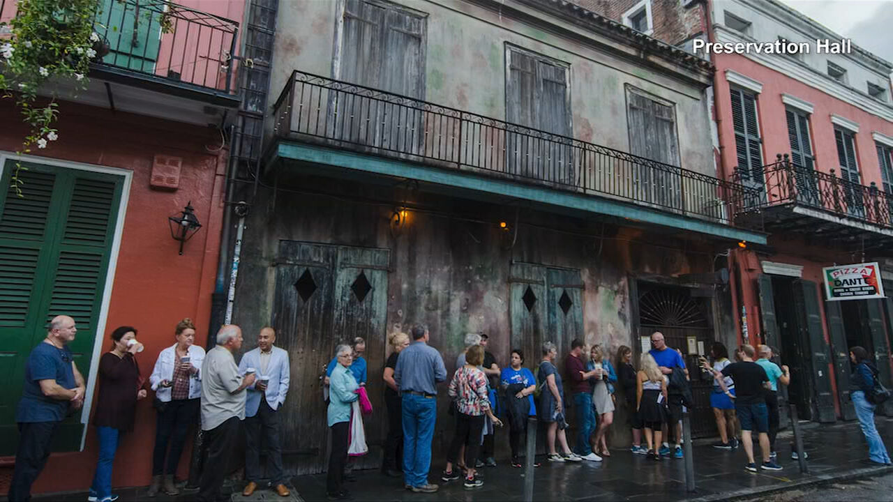 Crowd near Preservation Hall in New Orleans